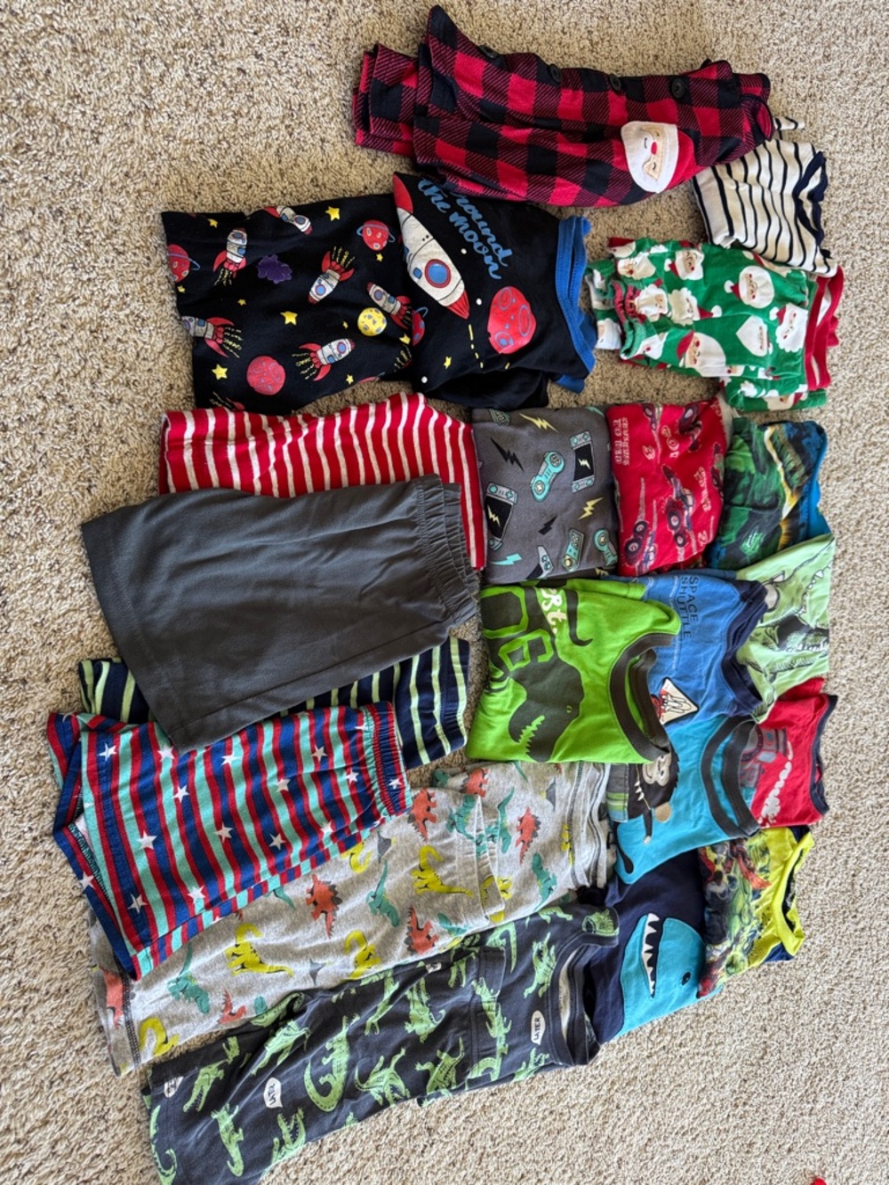 Mixed Boys Pajama & Shirt Lot - Multicolor Dino, Shark, Space Prints